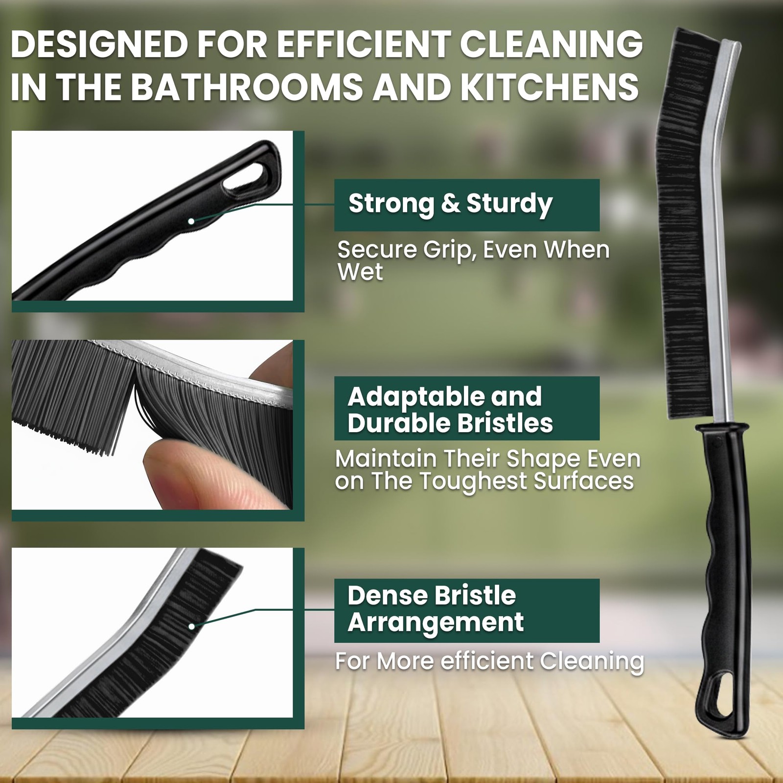 Crevice Cleaning Brush Set – 3Pcs Hard Bristle Pack of 3 – Black, Black