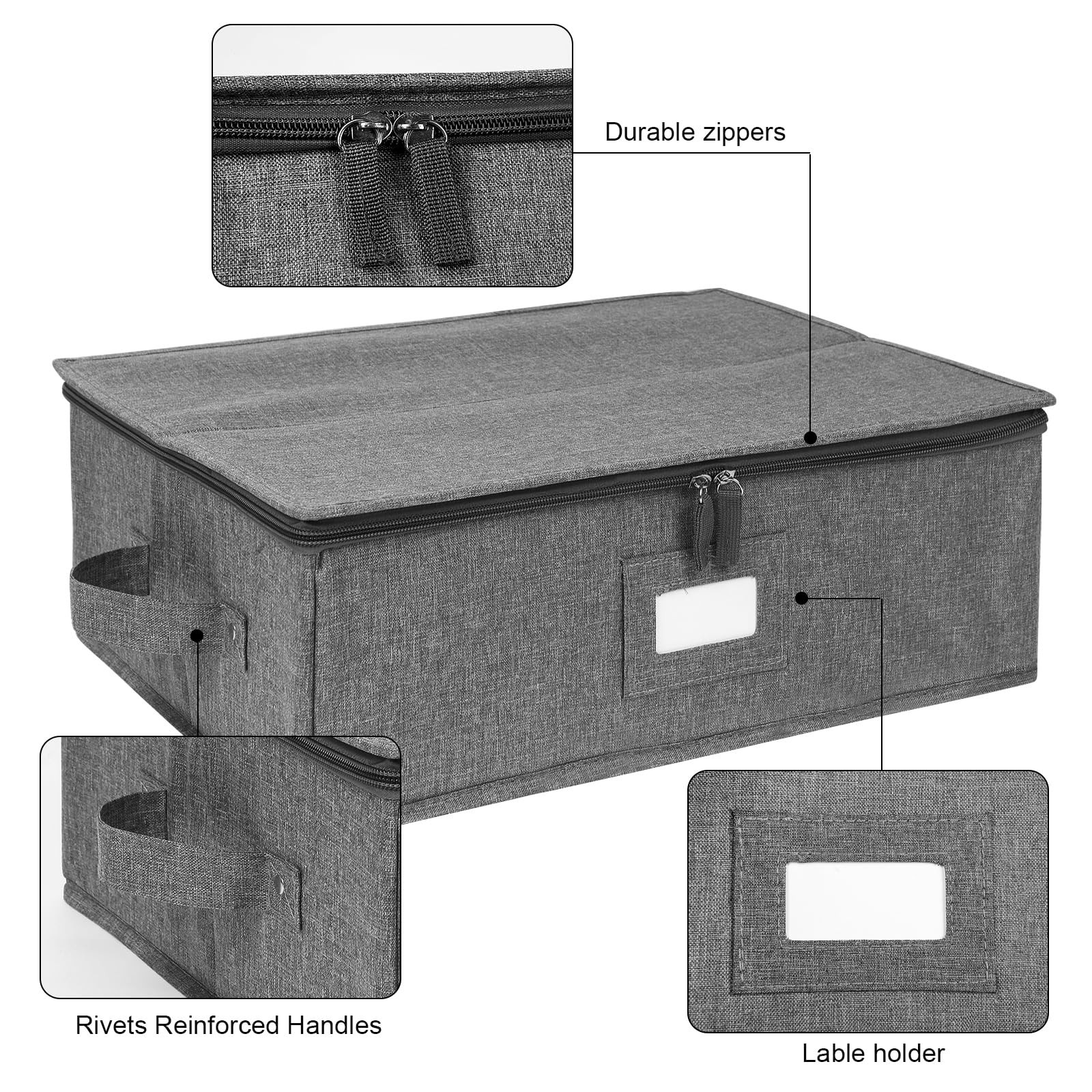 2 PCS Linen Grey Hard Shell Platter Storage Container Case 17x13x6 Inch Set