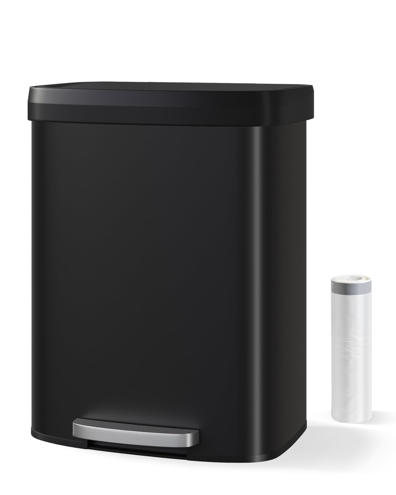 Touch-Free 60L Stainless Steel Step Trash Can 16 Gallon Soft-Close Lid Waste Bin