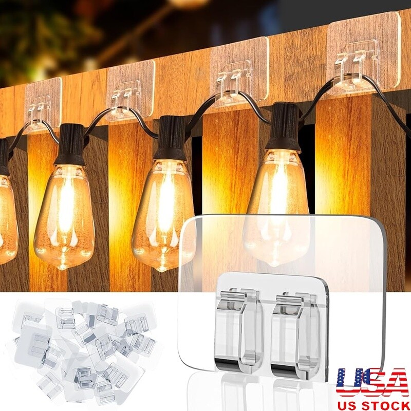 24PCS Heavy Duty Outdoor String Light Clips Waterproof Adhesive Cable Hooks New