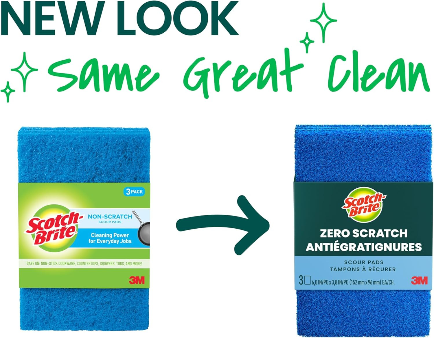 Scotch-Brite Zero Scratch Scouring Pad, 3 Pack | Effective + Gentle Dish Scrubbe