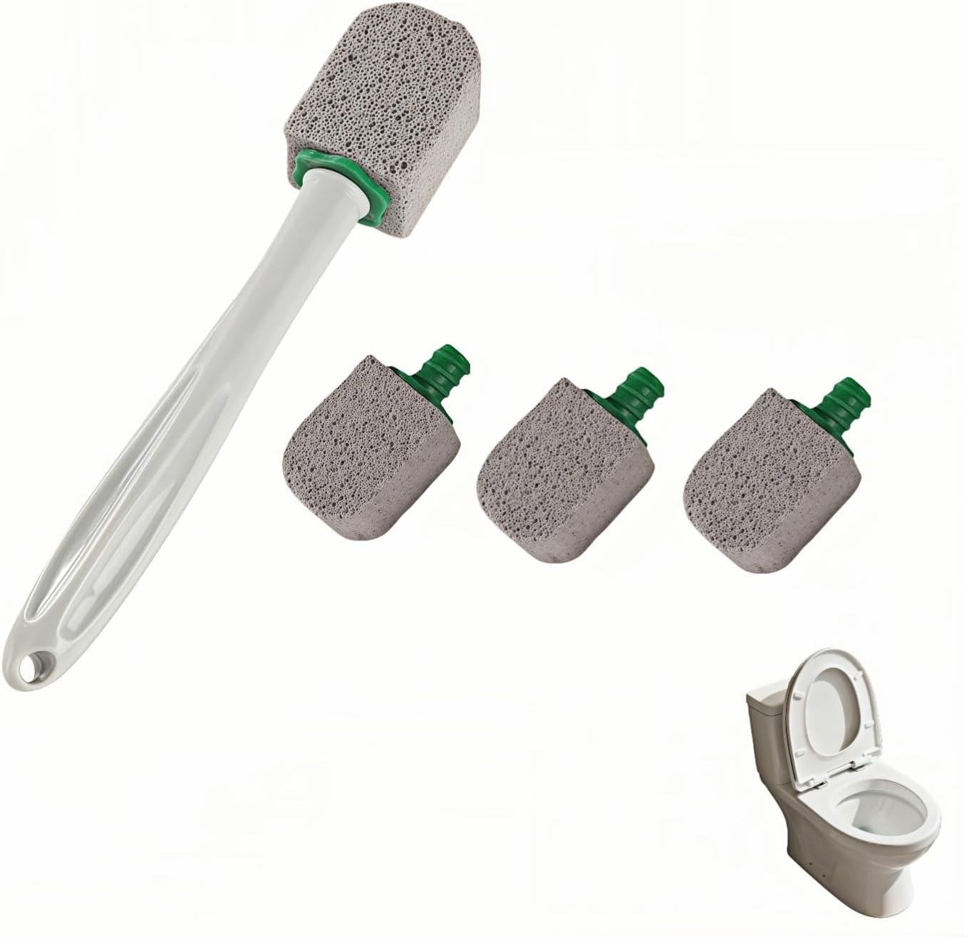 Pumice Toilet Brush Scrubber with 9.5” Handle – 1 Scrubber + 4 Pumice Stones – R