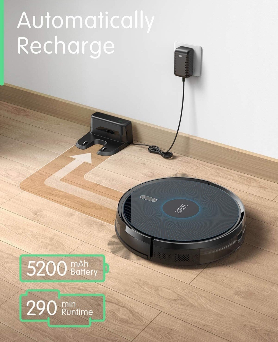 ZOOZEE Z50 Robot Vacuum Mop, Alexa/Google, 290min, 600mL Dust, Cordless
