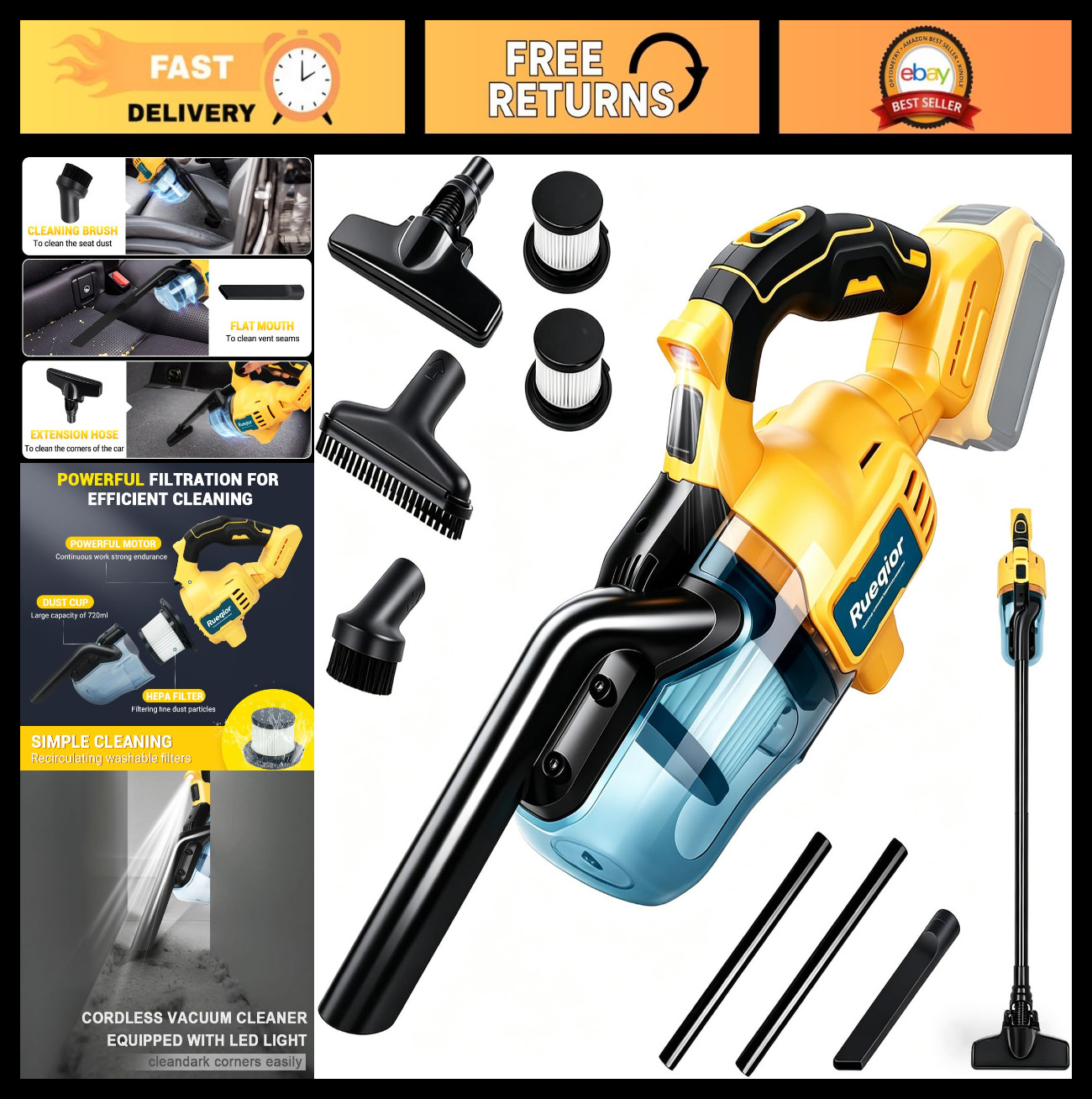 5-in-1 Cordless Handheld Vacuum Cleaner – 400W Motor, 46 CFM, Pet Hair & Car Use