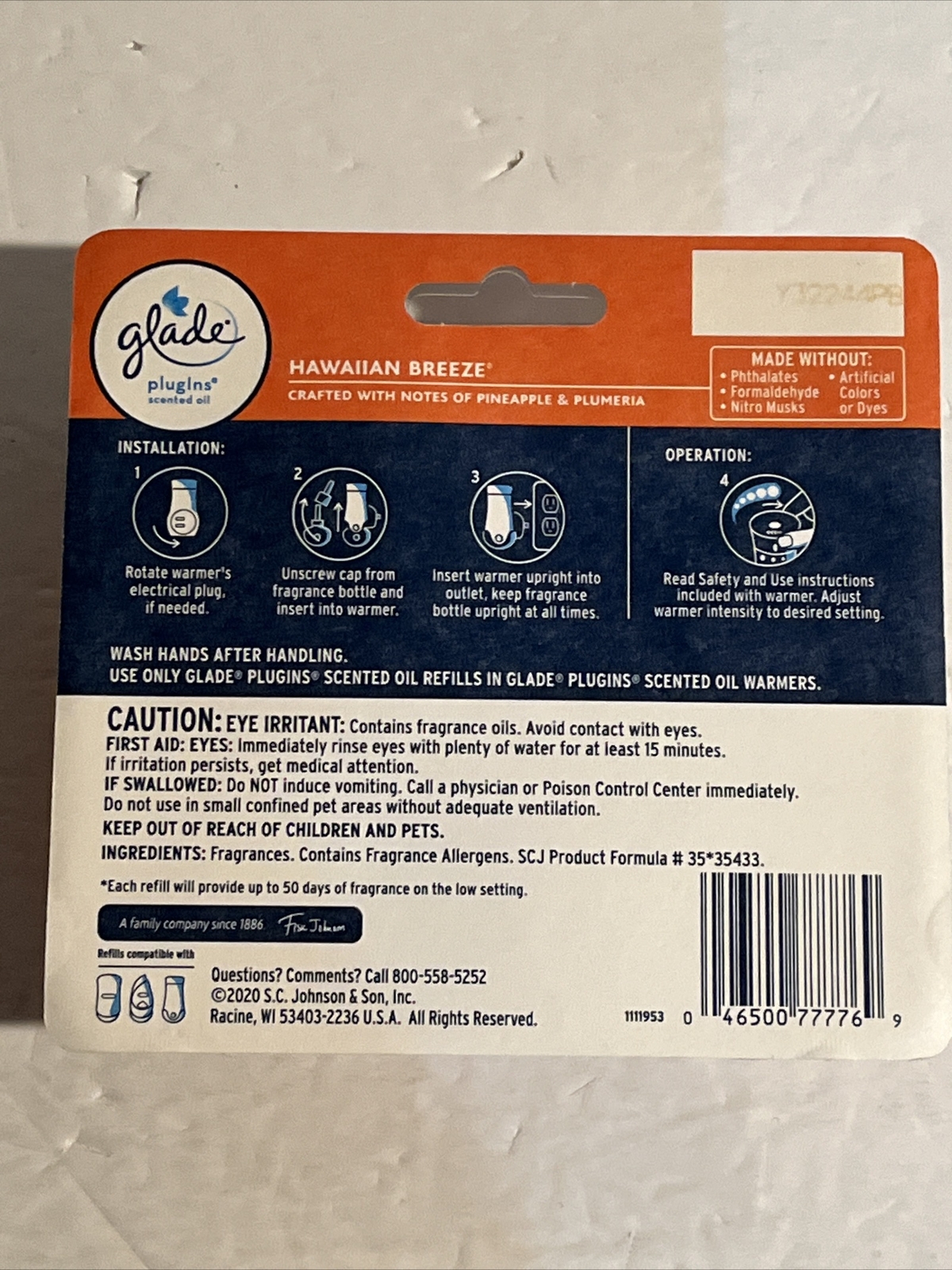 Glade Hawaiian Breeze Plug In Scented Oil Refills 3.35 Oz Total New