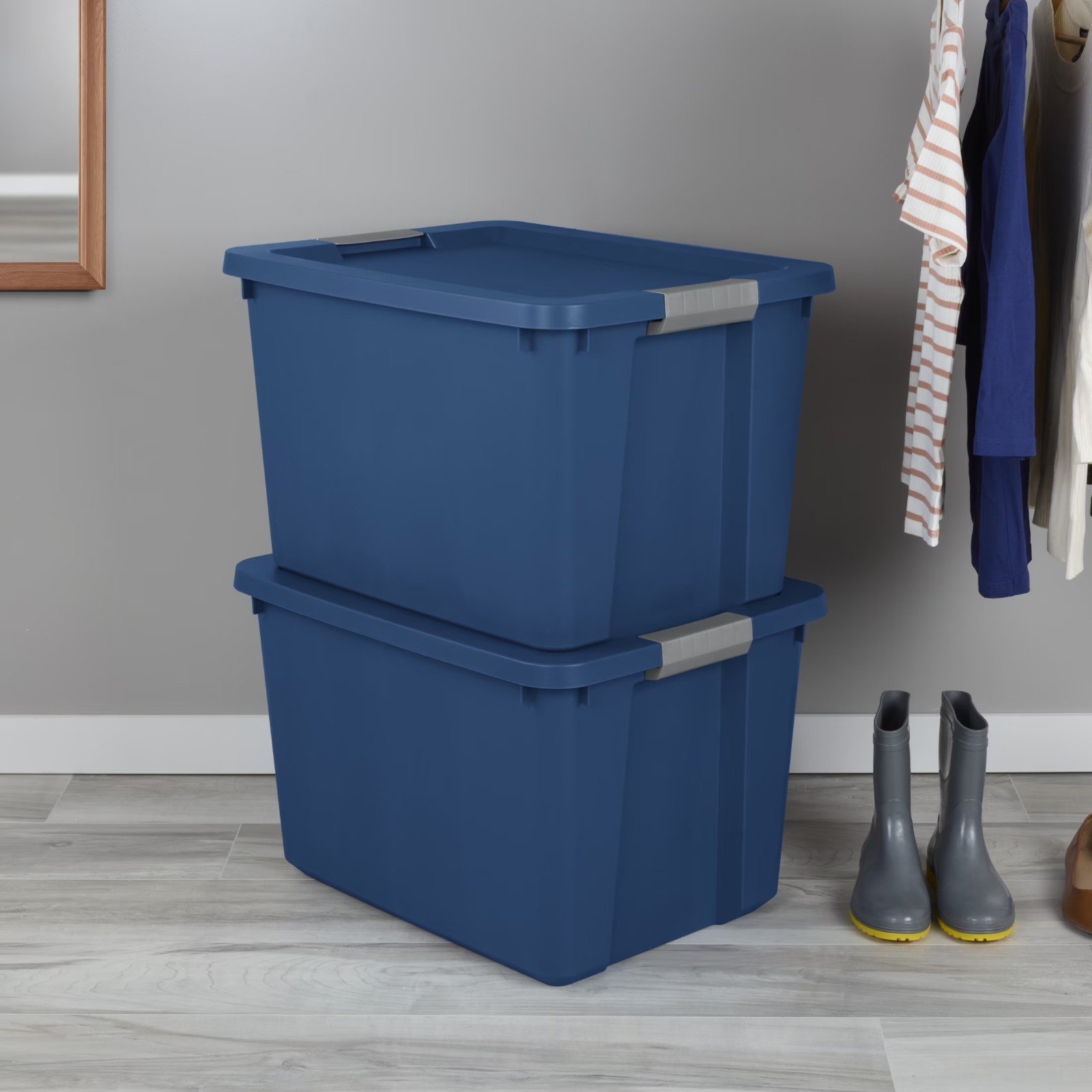 Sterilite 20 Gallon Large Storage Bin,Plastic Storage Container Latch Lid,Blue.