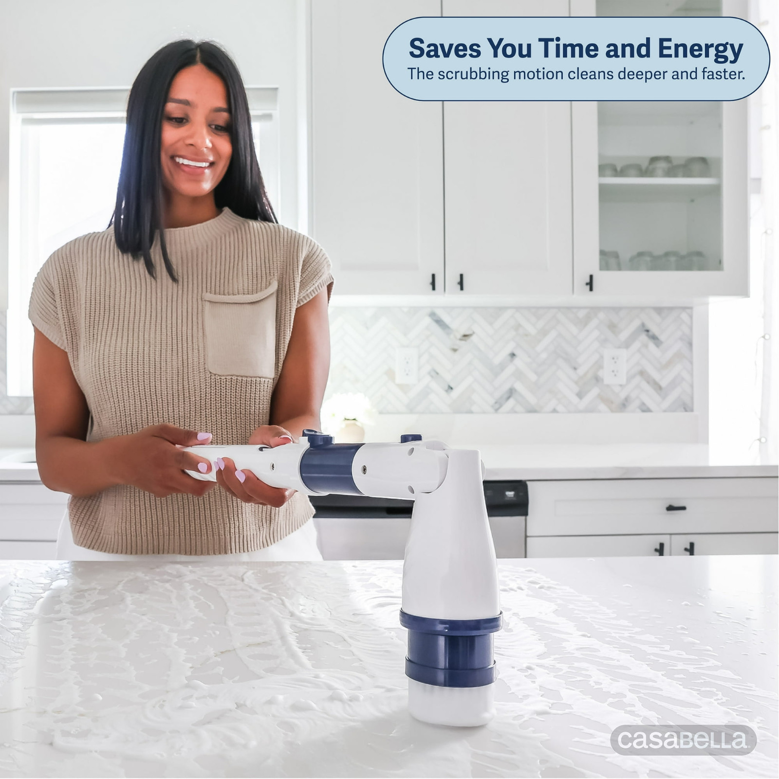 Casabella Power Spin Scrubber, Electric Cleaning Brush with Adjustable Head