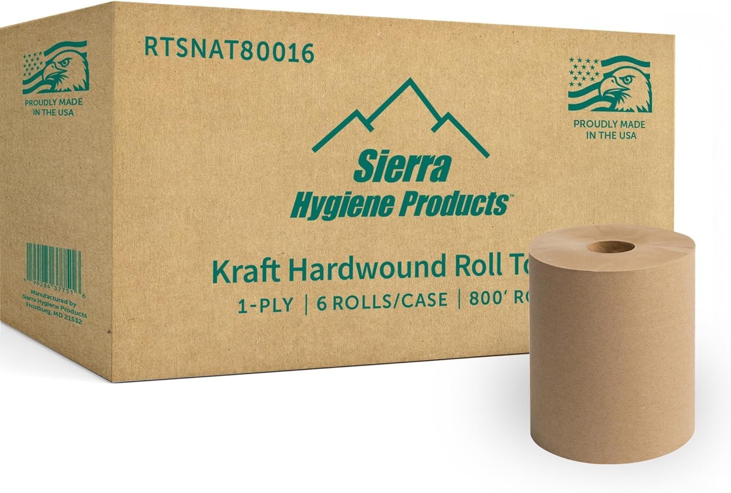 Sierra Hygiene Natural (Kraft) 1-Ply 8″ Hardwound Paper Towel, 800’ Roll – 6/Cas