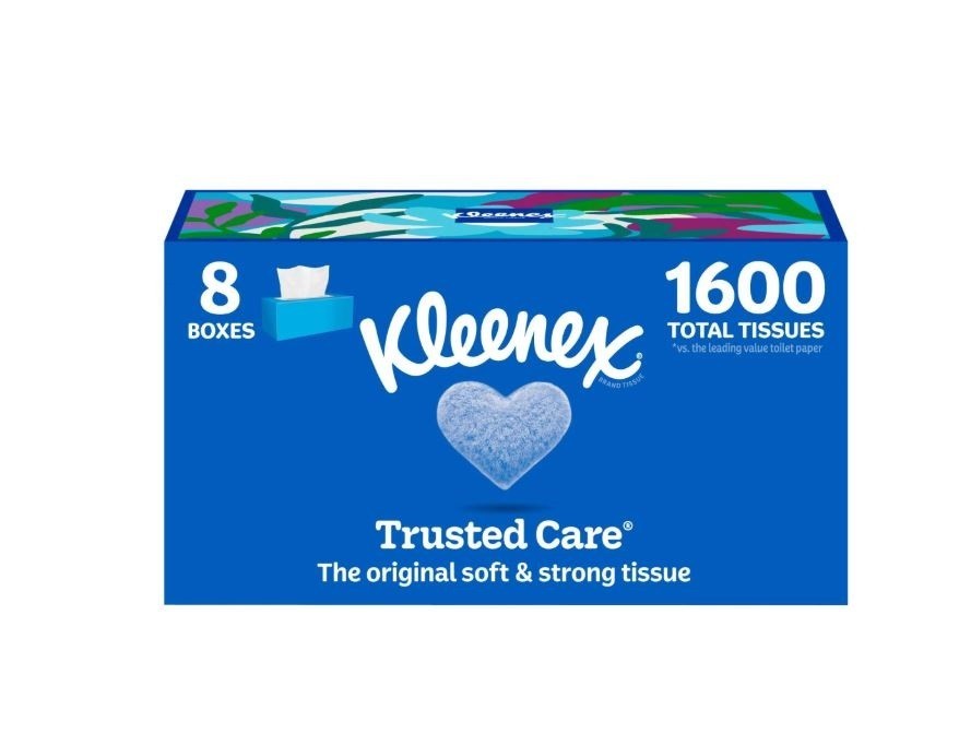 Kleenex Trusted Care Facial Tissues, 8 Flat Boxes, 200 Tissues per Box, 2-Ply