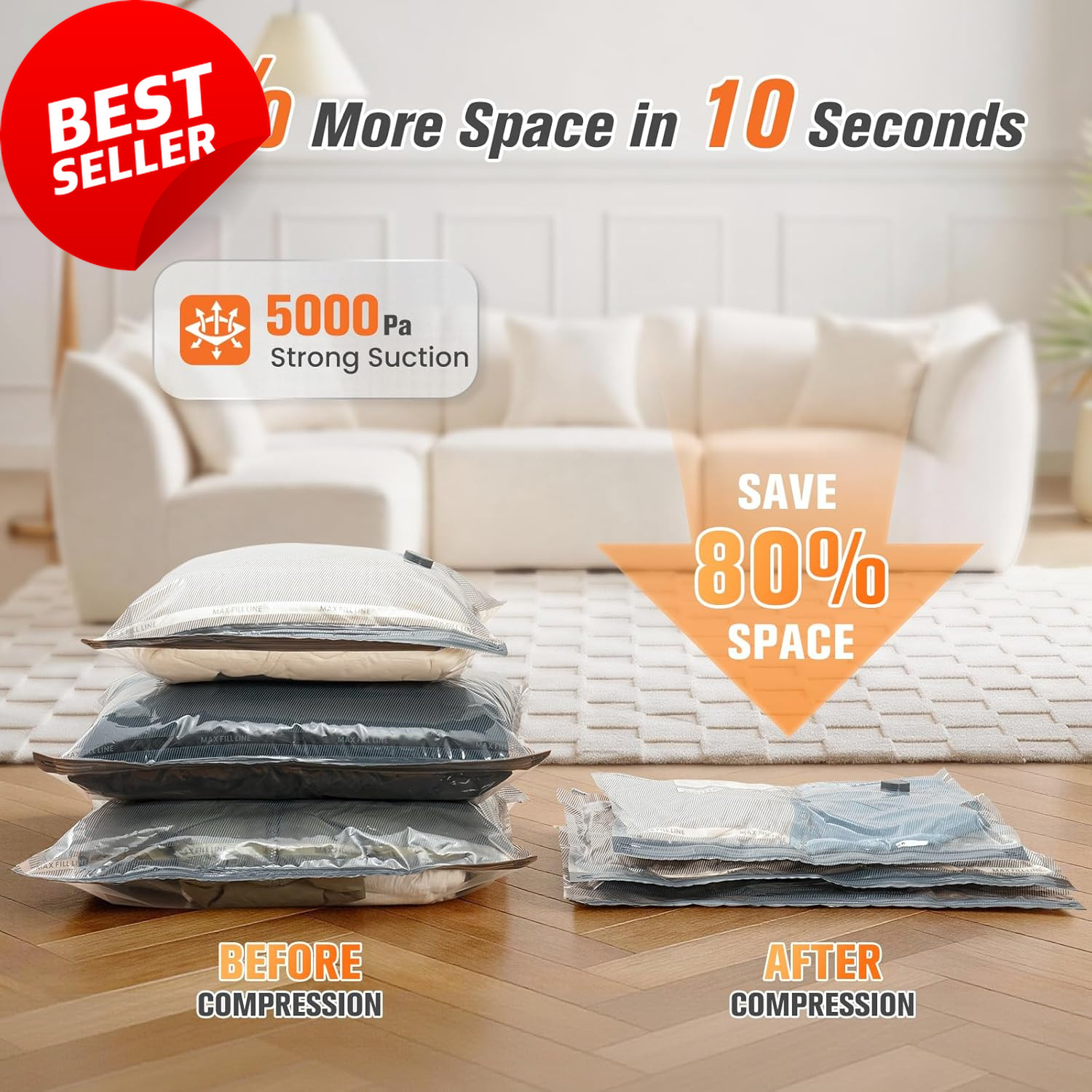 15 Pack Vacuum Storage Bags w Cordless Pump Travel Compression Bags