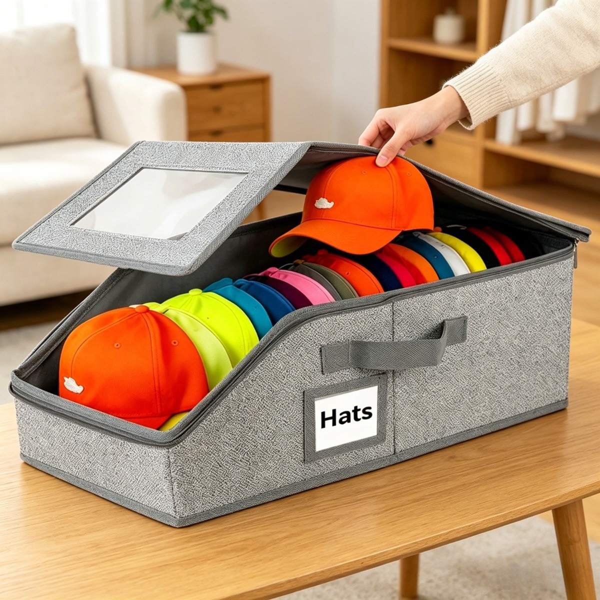 2/1 Pack Hat Storage Boxes for Baseball Caps – Stackable Clear with Window Lid,