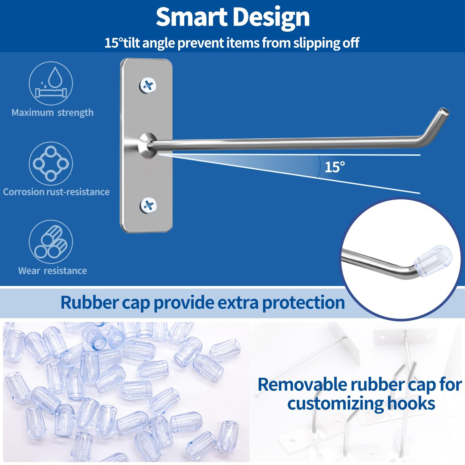 60 Pcs 6″/15CM Stainless Steel Wall Mounted Hook with Rubber Protective Caps …