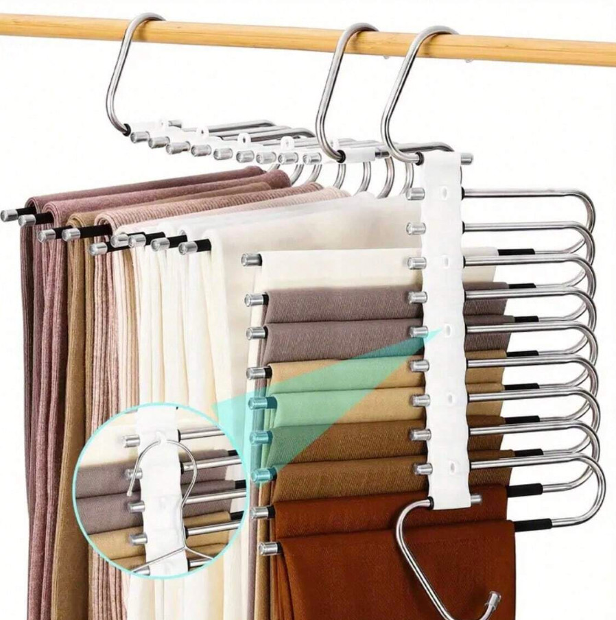 2 pcs 9-Layer Foldable Metal Pants Hanger – Space-Saving Multi-Tier Closet Tool