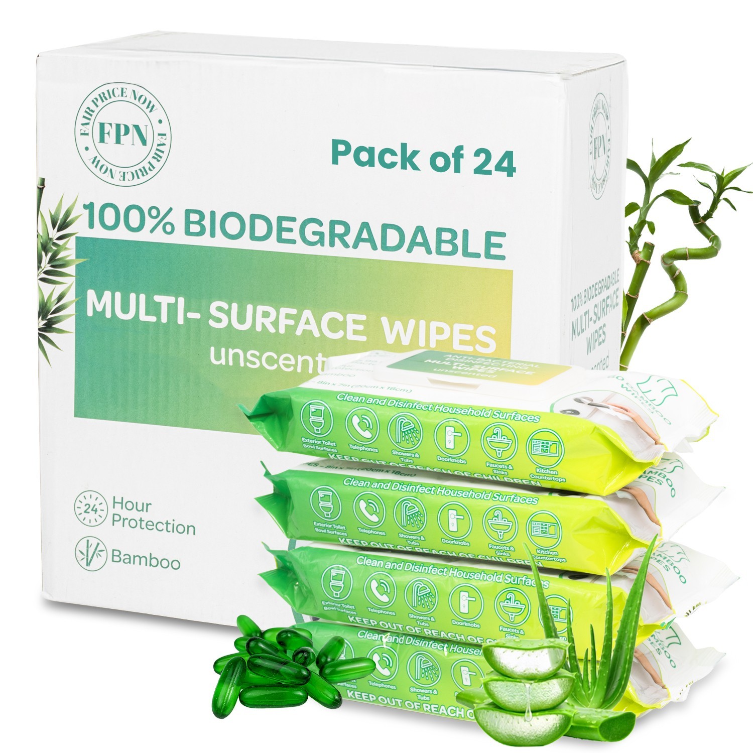 Multi-Surface Cleaning Wipes Bulk Unscented Large Wet Wipes 24 Pack 1440 CT-FPN