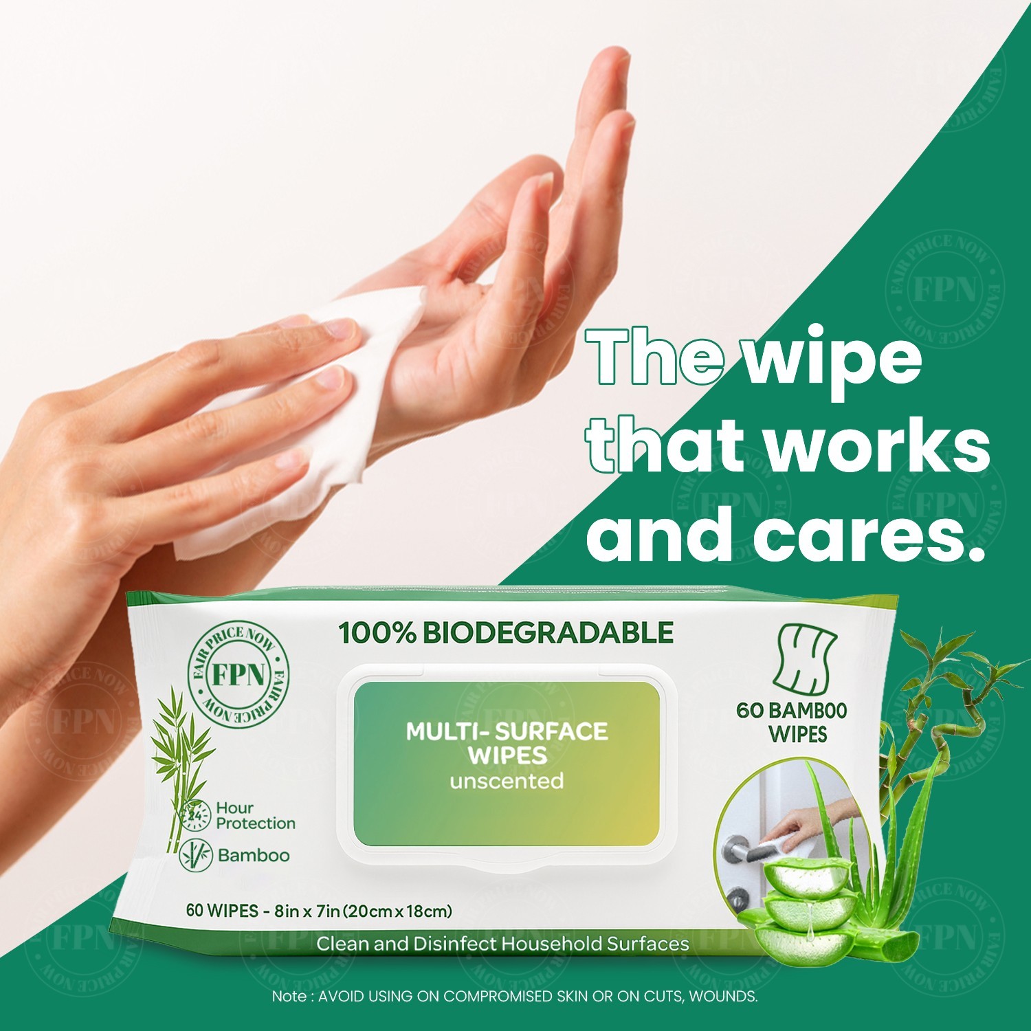 Multi-Surface Cleaning Wipes Bulk Unscented Large Wet Wipes 24 Pack 1440 CT-FPN