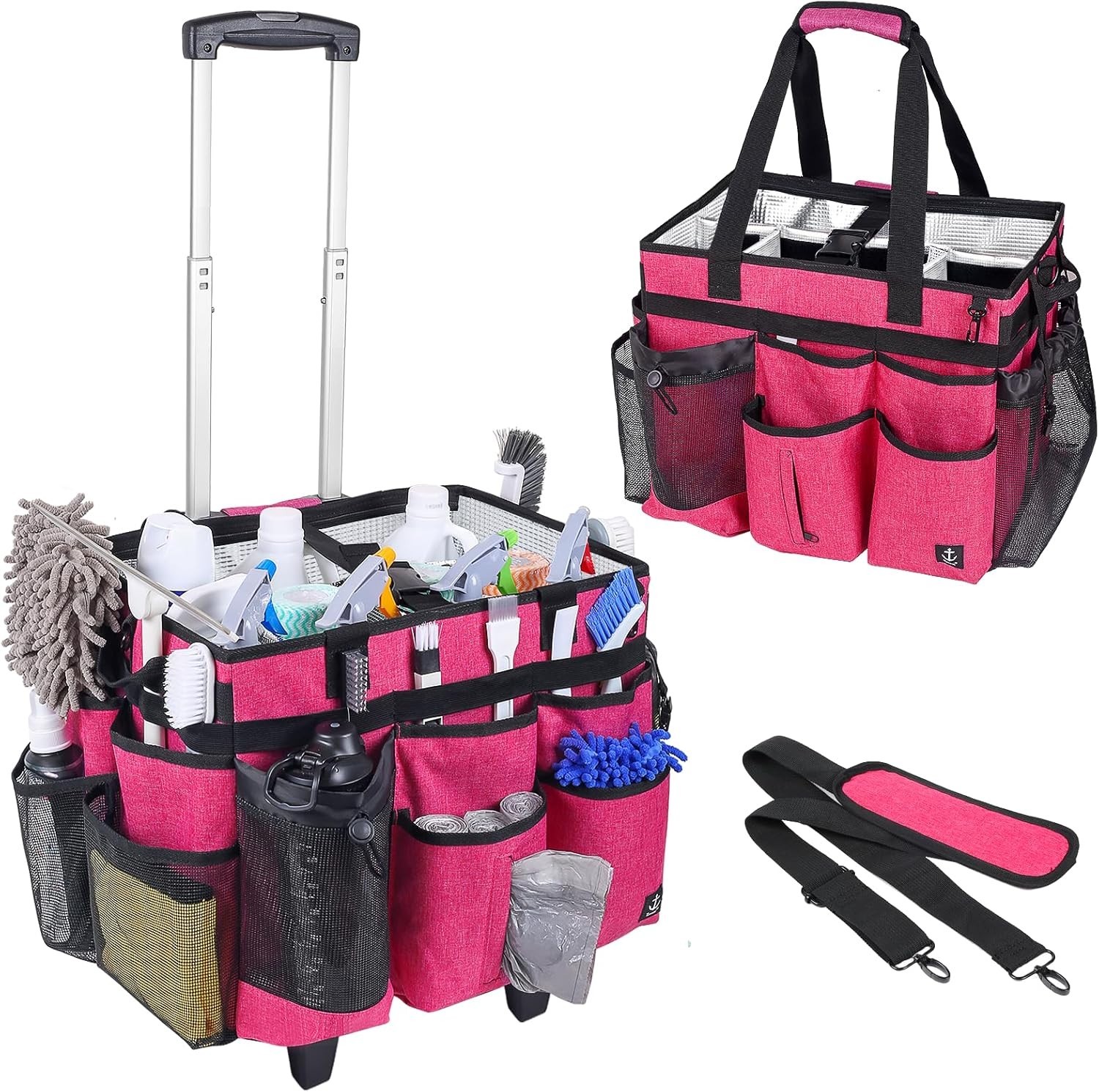 Waterproof Extra Large Cleaning Caddy with Multiple Pockets & Detachable Trolley