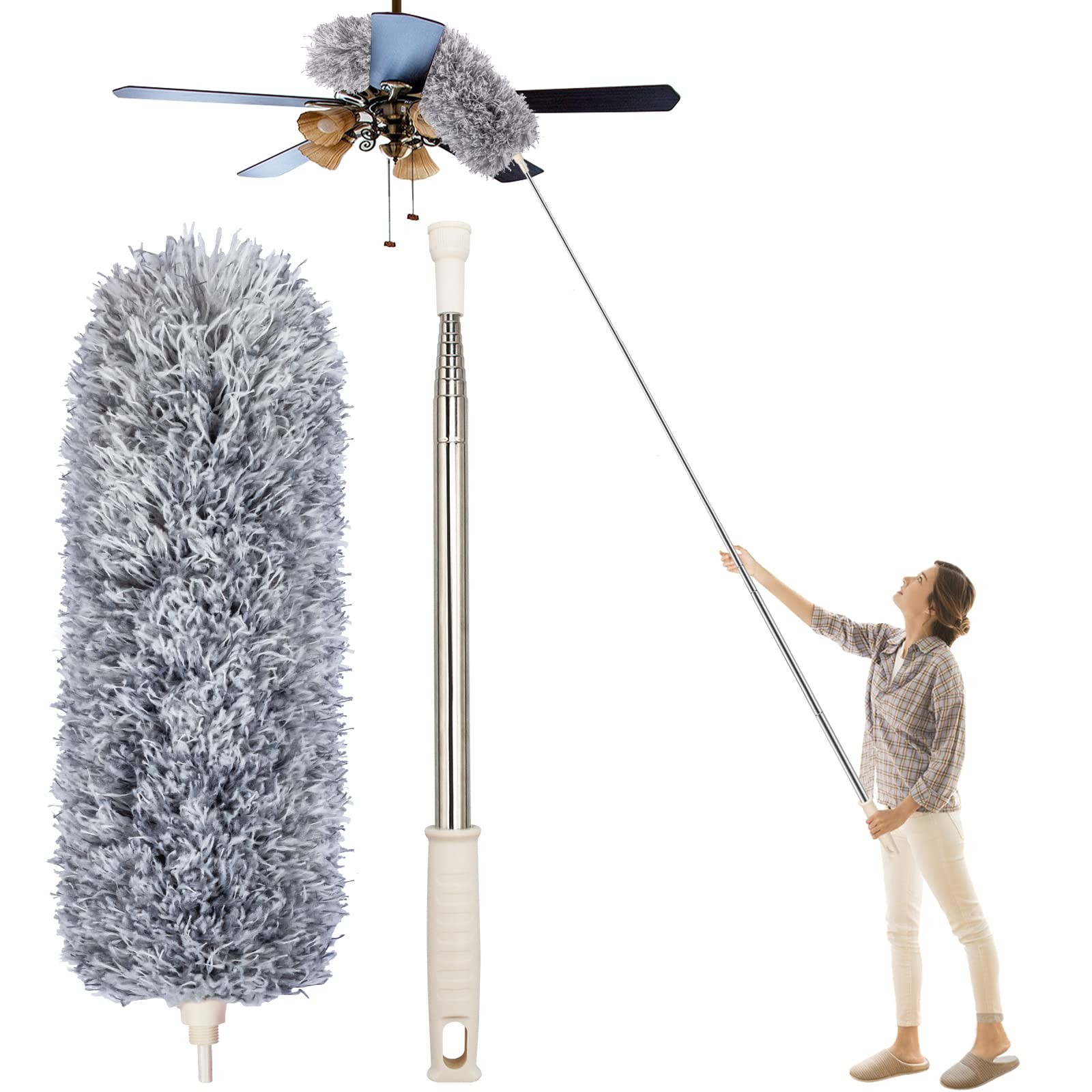 Dusters for Cleaning High Ceiling Fan, Newliton 1 Count (Pack of 1), Gray
