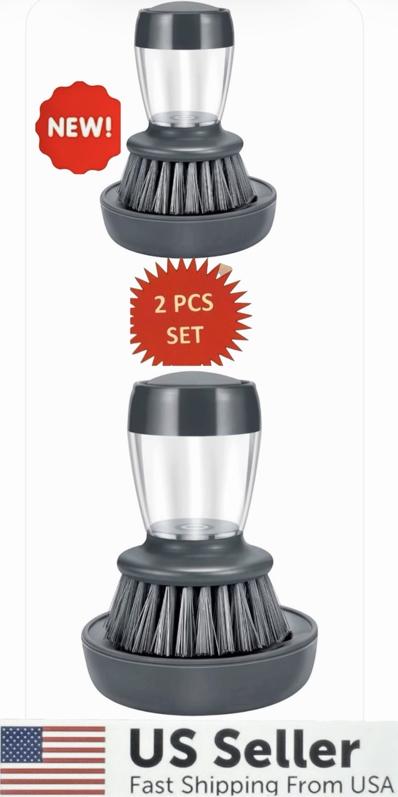 2 Piece Kitchen Brush with Bracket for Cleaning Pot,Soap Palm Brush Storage Set