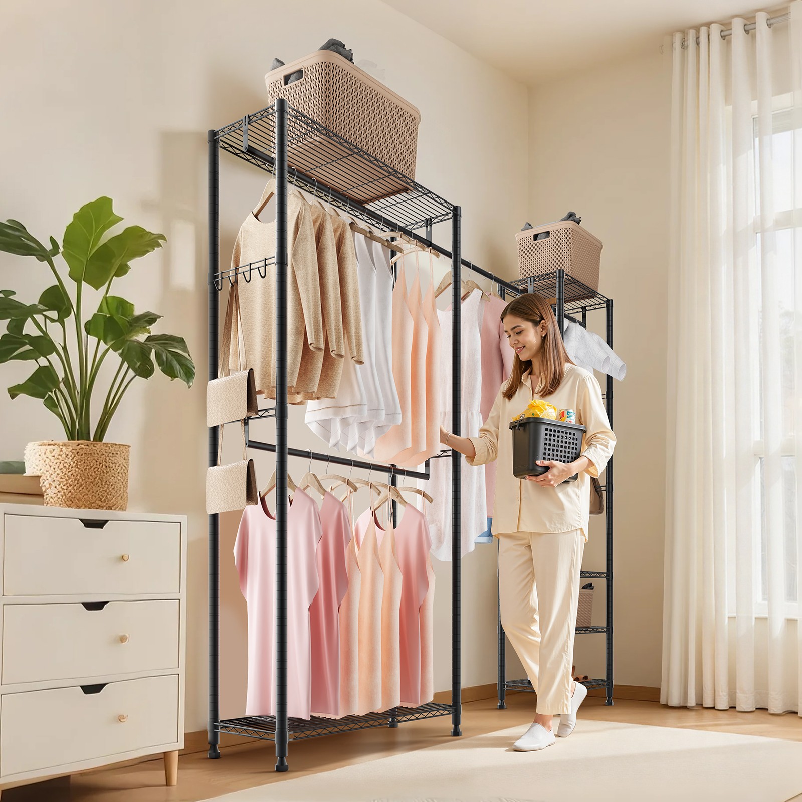 VEVOR Clothes Garment Rack Freestanding Closet Wardrobe Rack Carbon Steel Frame