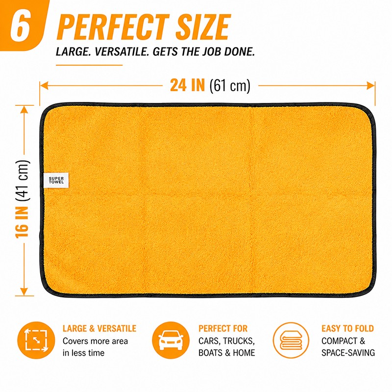 CarCarez 4 Pack Microfiber Car Detailing Polishing Towels 16″x24″ 380 GSM Gold