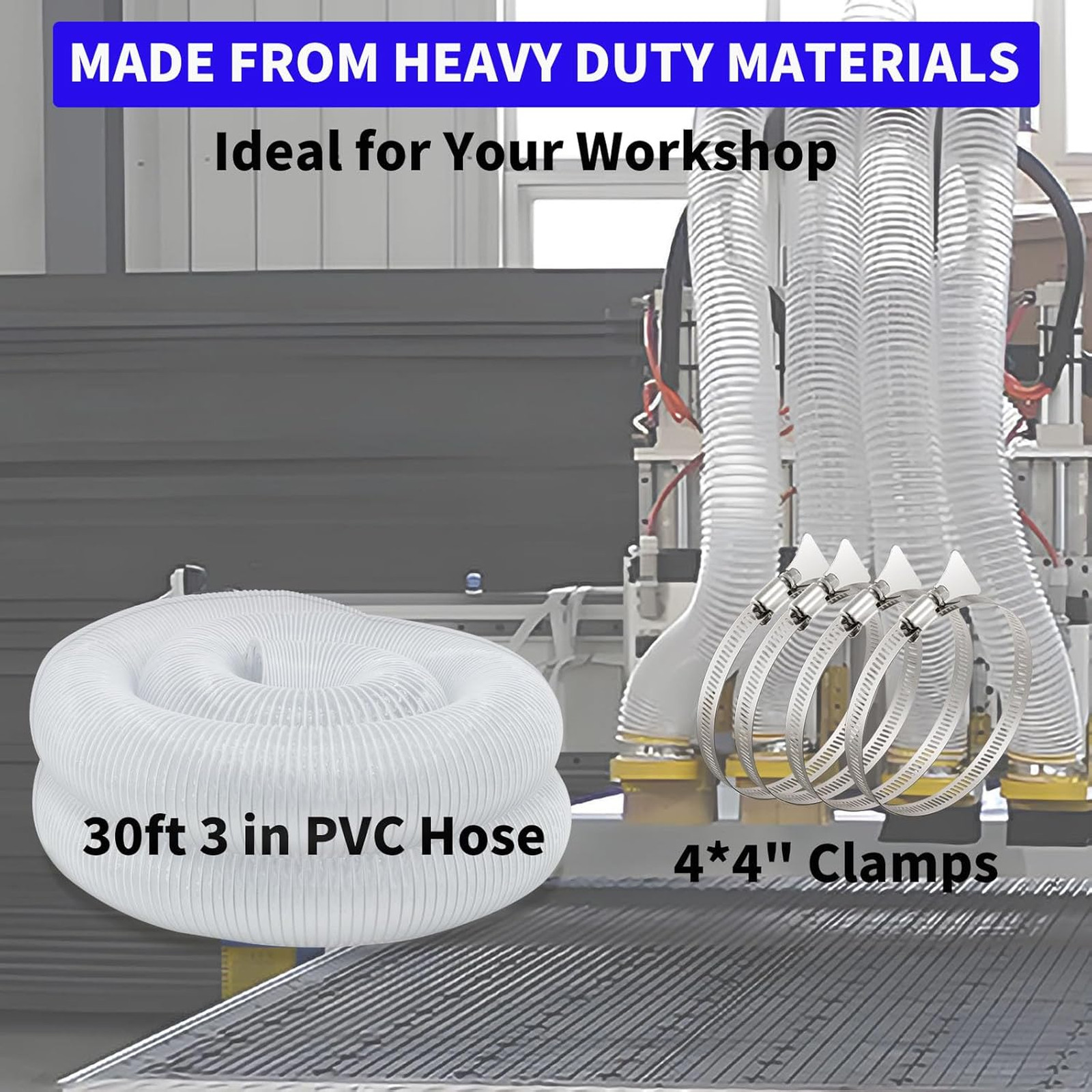 3 inch Dust Collection Hose 30ft 3” Flex Heavy Duty Clear PVC Debris Dust