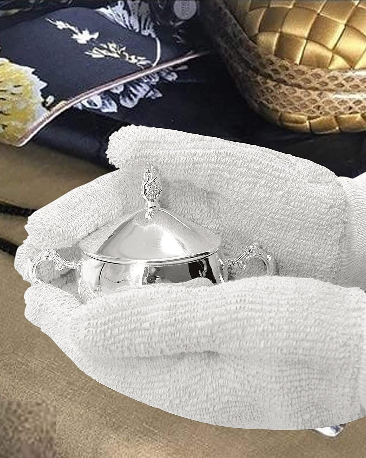 EvridWear Sterling Silver Polishing Cleaning Gloves with Terry Loop Cloth