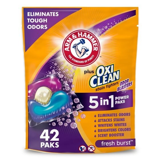 ARM & HAMMER Plus OxiClean 5-in-1 Laundry Detergent Power Pks, Fresh Burst 42cnt