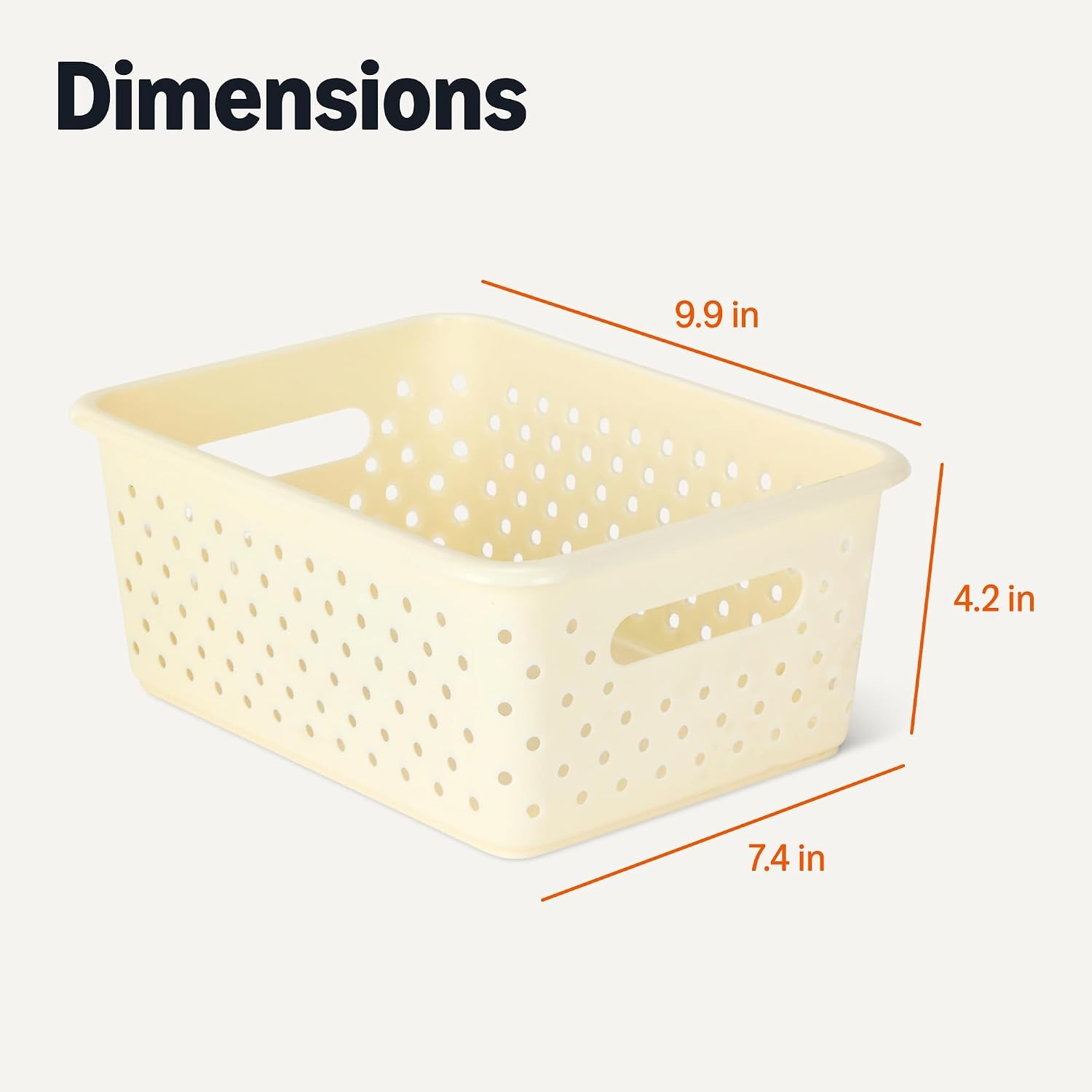 Decorative BPA-Free Plastic Storage Baskets 9.9 x 7.4 x 4.16 in Ivory 6-Pack