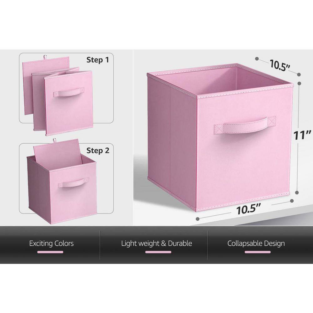 Foldable Storage Cubes with Handles, Pink 10.5 in X 11 in Fabric Decorative Bask