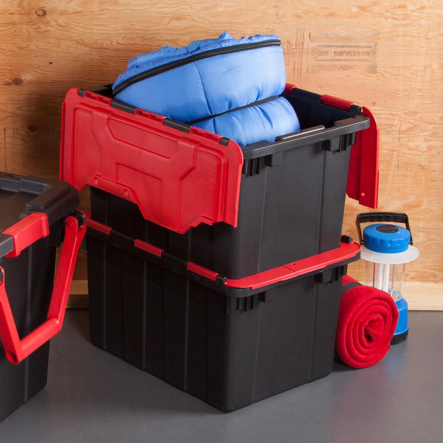 12 Gal Hinged Lid Industrial Tote Stackable Storage Bin W/ Hinge Lid Plastic