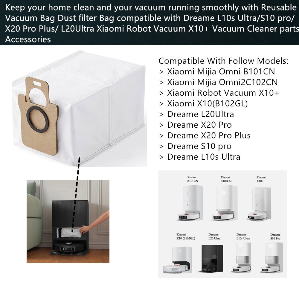12pcs Dust filter Bag for Dreame L10s Ultra/S10 pro/X20 Pro Plus/L20 Ultra