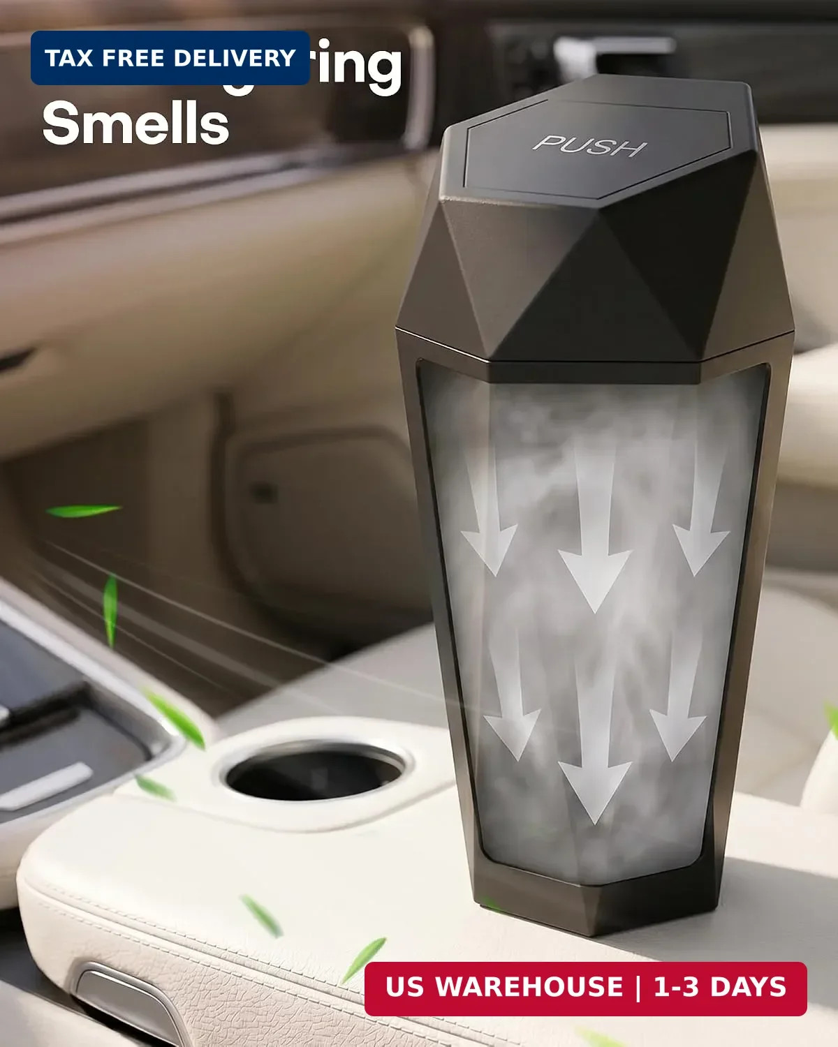 HOTOR Car Trash Can with Lid, Leakproof, Black, 2 Pack | Car Accessories for Int