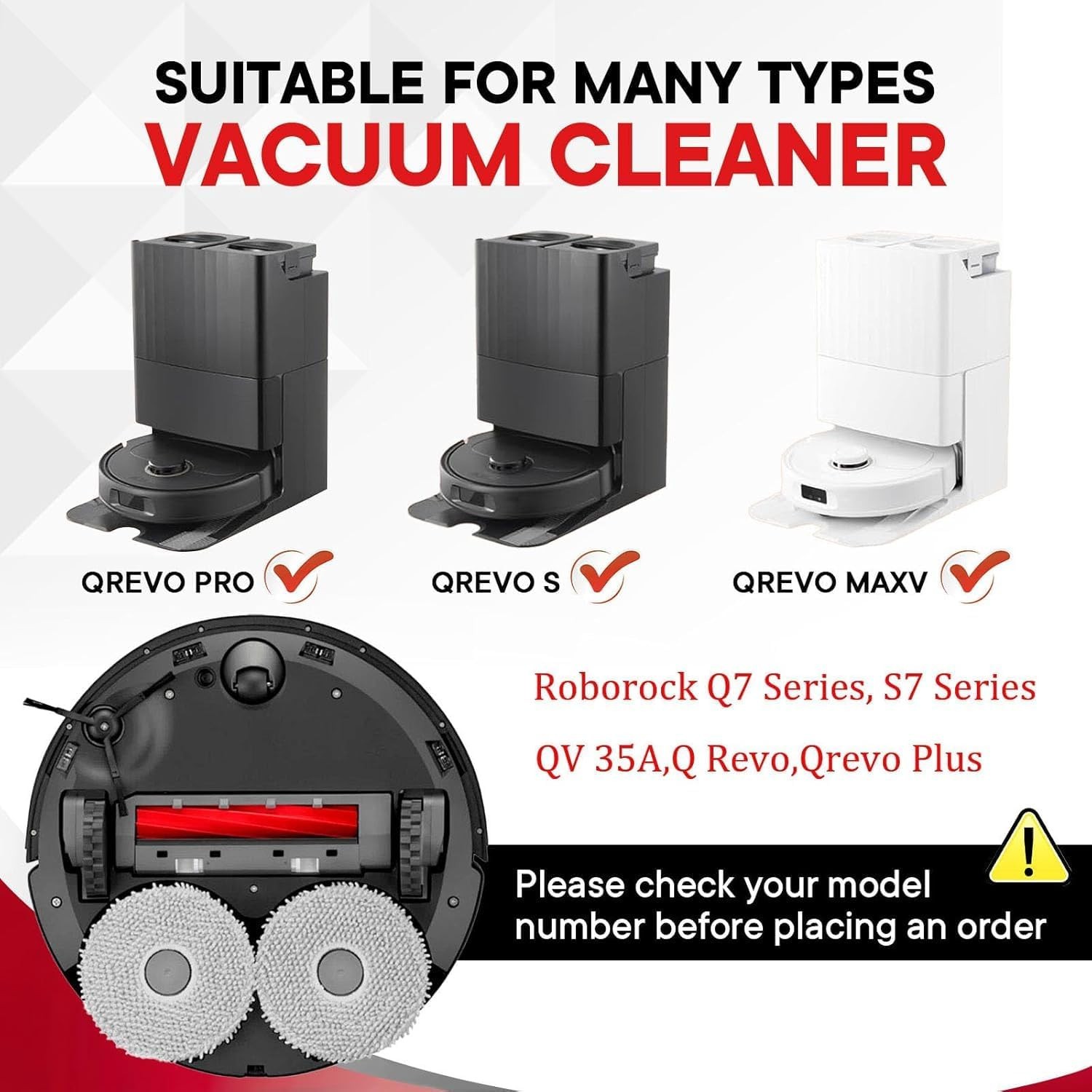 3 Pack – Brushes for Roborock S7 Series, QV 35A/35S, Q7 Series, Q Revo Series