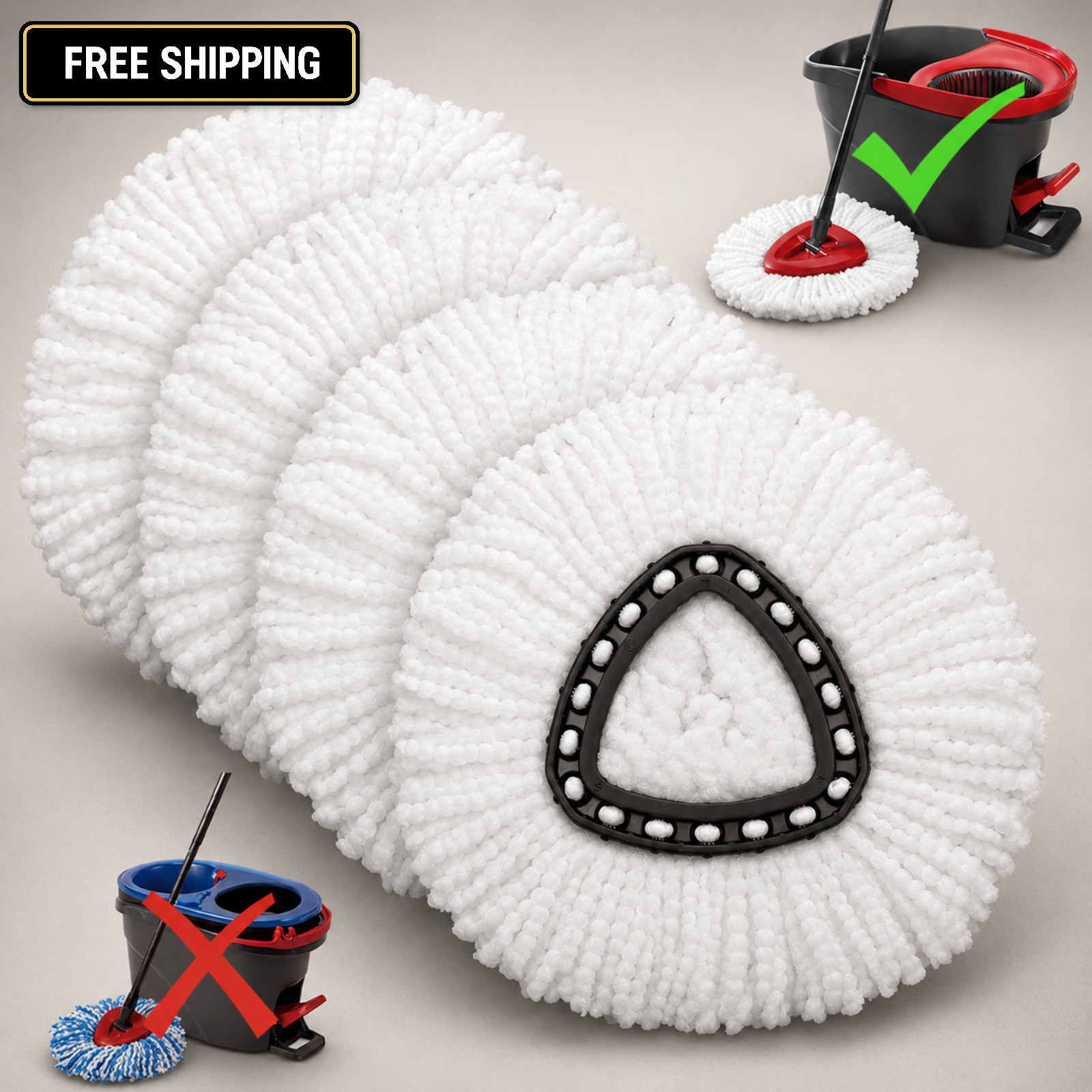 4 Pack Mop Head Replacements for O-Cedar EasyWring Spin Mop NOT RinseClean