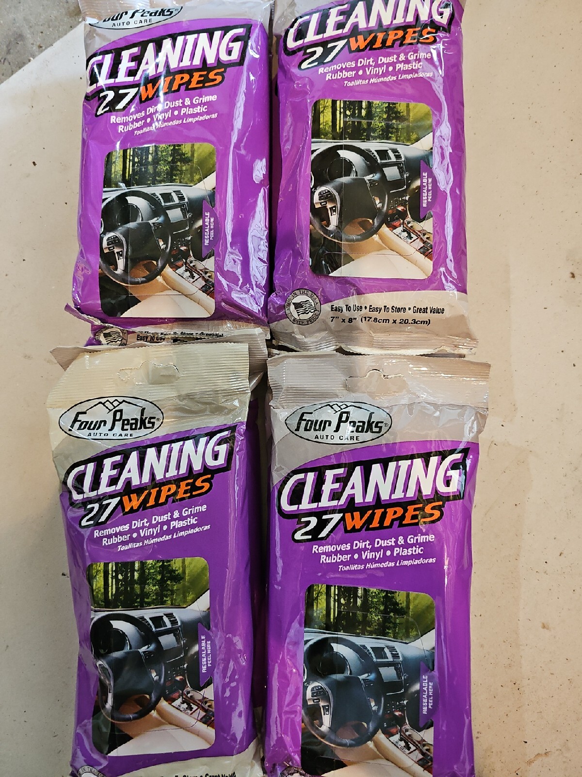 4 Packs Four Peaks Cleaning Wipes Flat Pack, 27 wipes pouch
