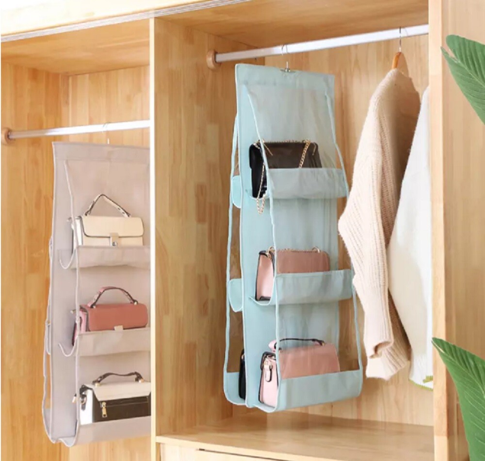 Hanging Handbag Organizer for Wardrobe – 6 Pocket Shelf Bag Storage Holder