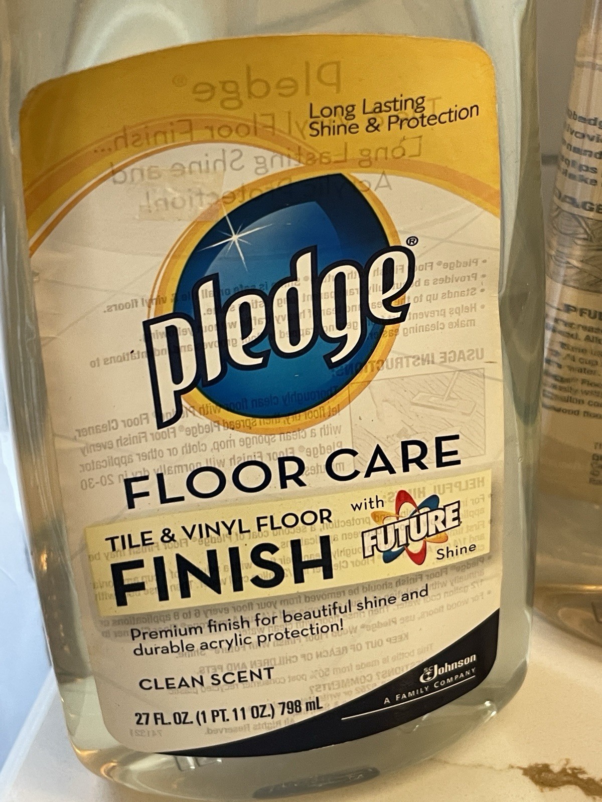 Pledge Floor Care Future Shine Tile Vinyl Floor Finish 27 fl oz Lot of 3 New
