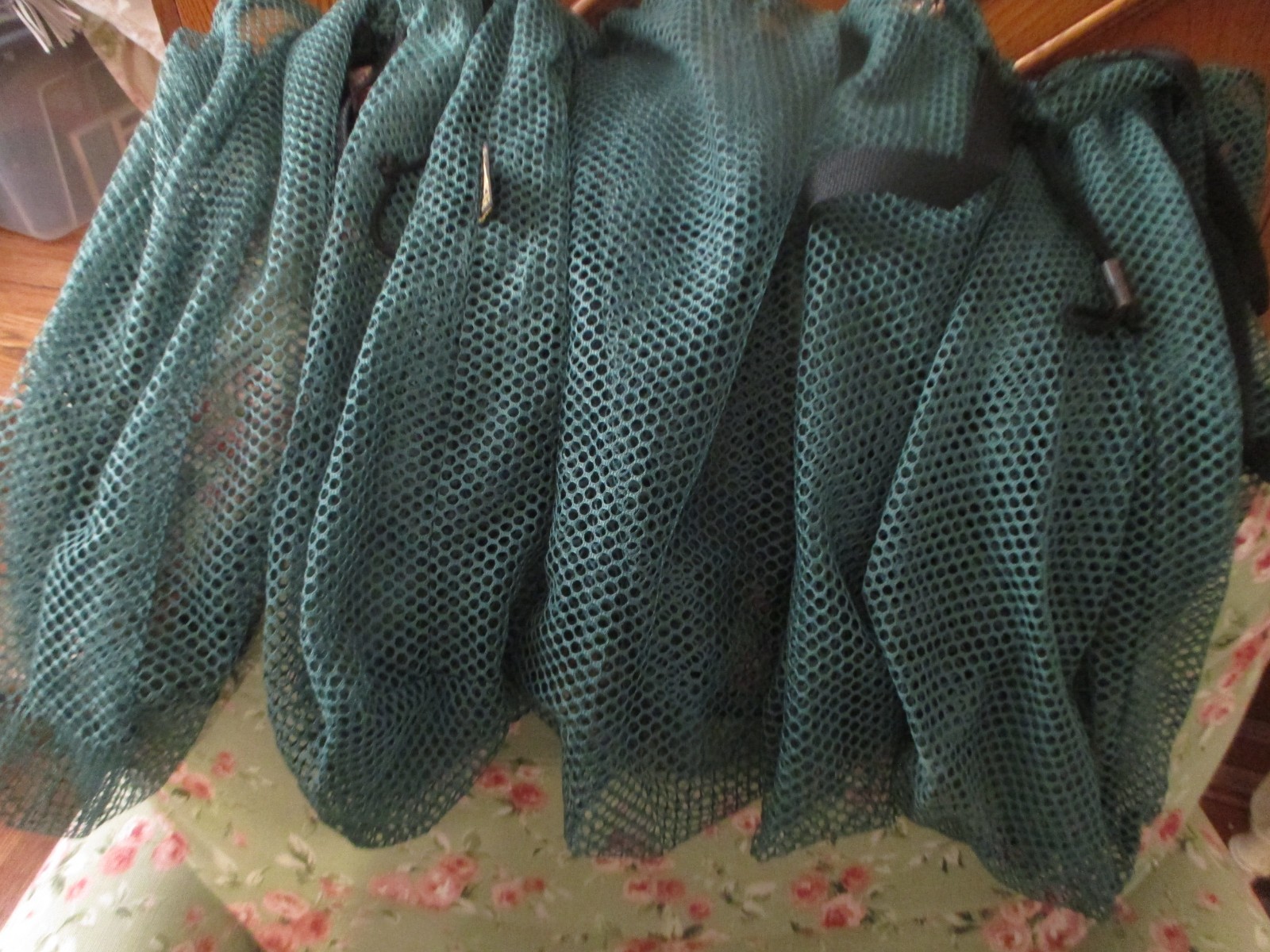 5 PCS Green Black Drawstring Mesh Shopping Reuseable Bags New