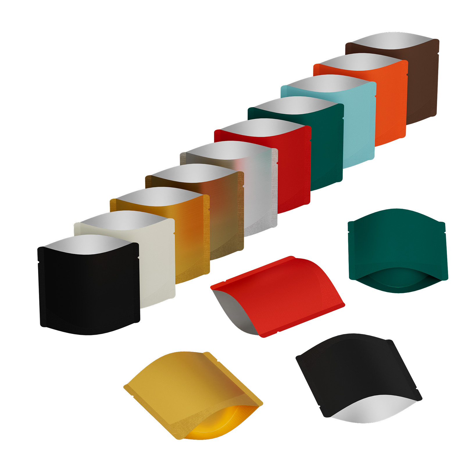 Double-Sided Matte Aluminum Colored Open Top Gusset Liquid Bags 2.75 inch Bulk