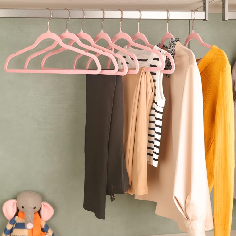 Stormix Adult Velvet Hangers Non-Slip Shoulder Notches 36 Pack Pink