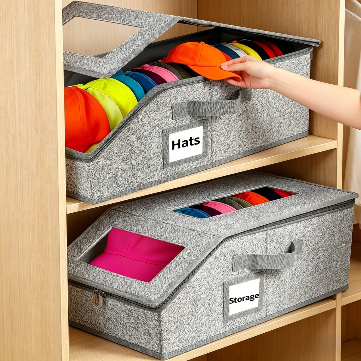2/1 Pack Hat Storage Boxes for Baseball Caps – Stackable Clear with Window Lid,