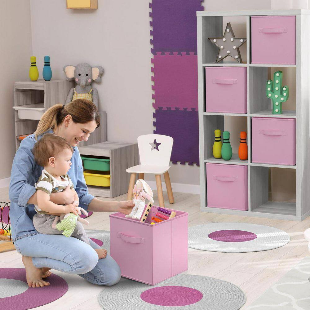 Foldable Storage Cubes with Handles, Pink 10.5 in X 11 in Fabric Decorative Bask