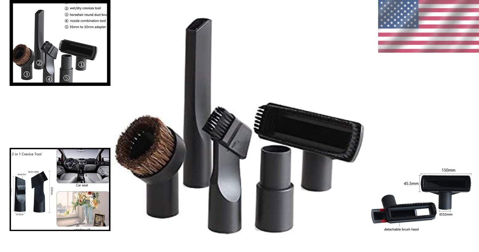 Versatile 5-Piece Vacuum Attachment Set – Ideal for Deep Cleaning & Home Care