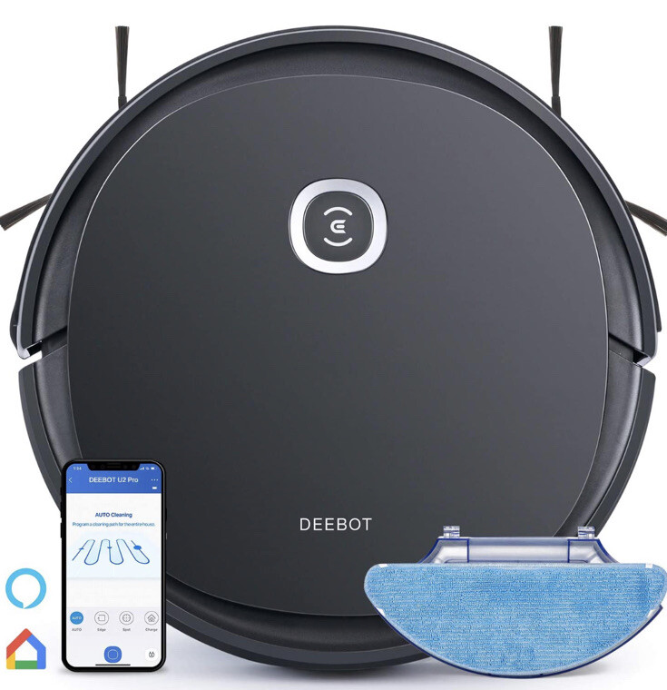 ECOVACS Robotics – DEEBOT OZMO U2 PRO Robotic Vacuum & Mop With Pet Care Kit BLK
