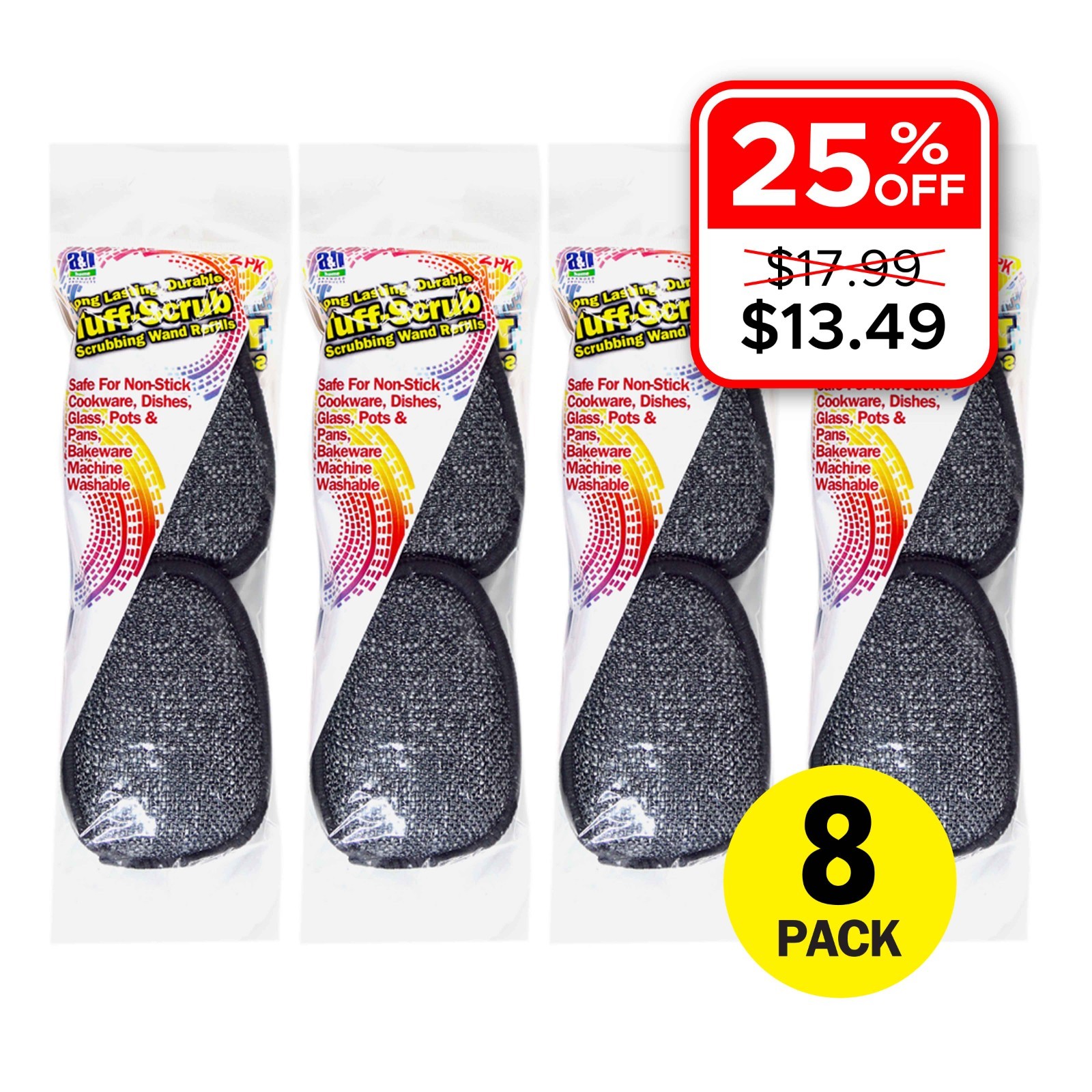 CLEARANCE Tuff-Scrub Microfiber Wand Refill Sponge Pads, Highest Quality 8 Pads
