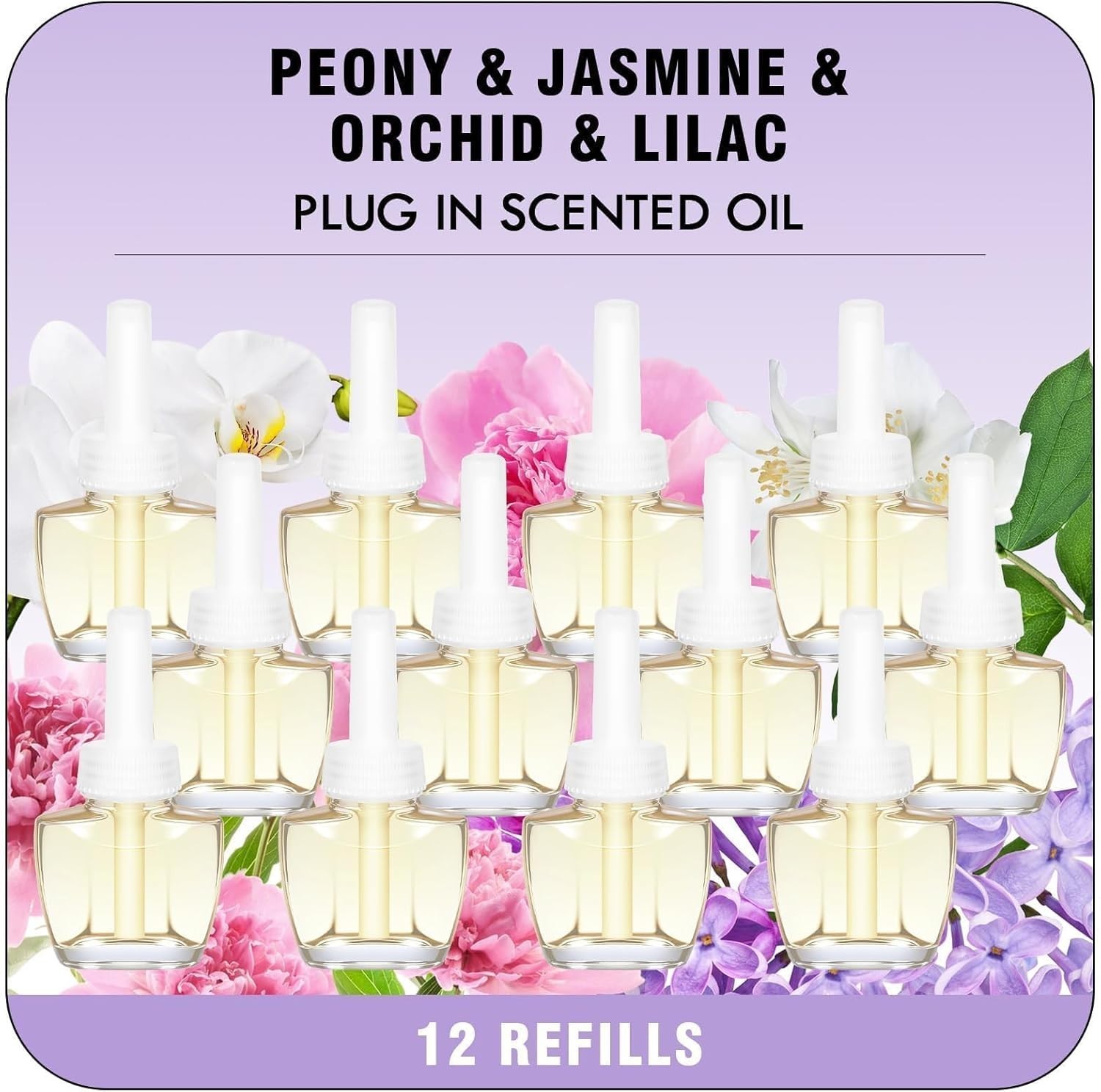 12 PACK Plug Ins Refills Air Freshener, Peony, Jasmine, Orchid, Lilac, for Home