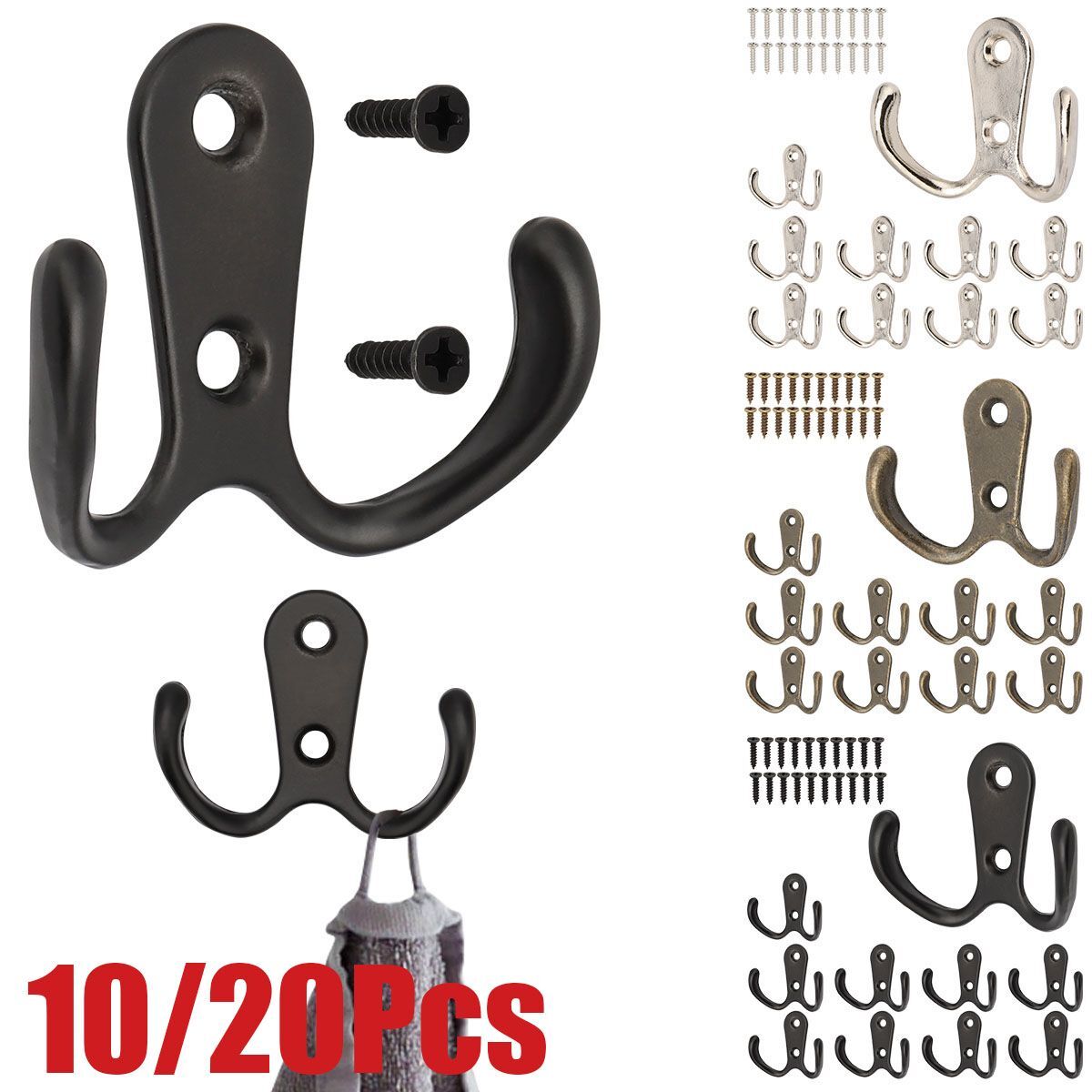10/20pcs Hanging Metal Double Hook Clothes Hat Coat Robe Wall Door Hangers Hooks