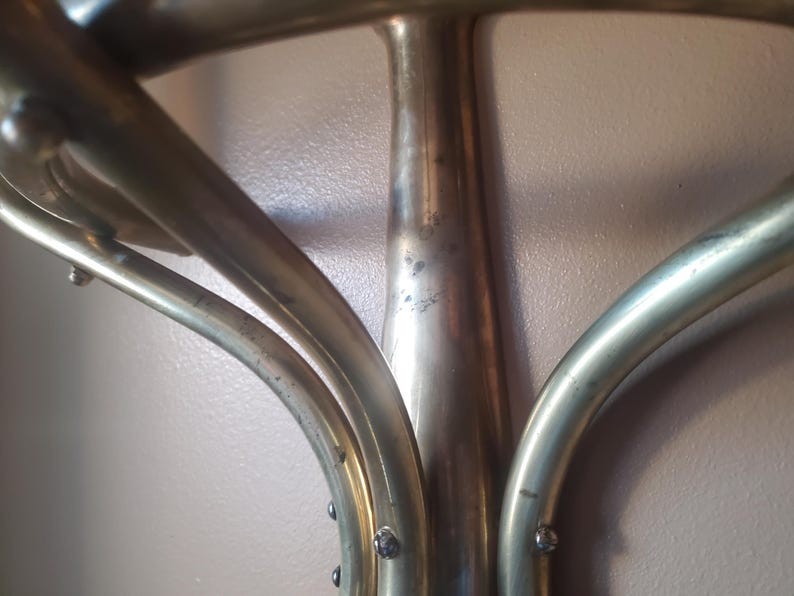 Vintage Brass Coat Rack Art Nouveau Barbershop Style Wall Hooks MCM Regency