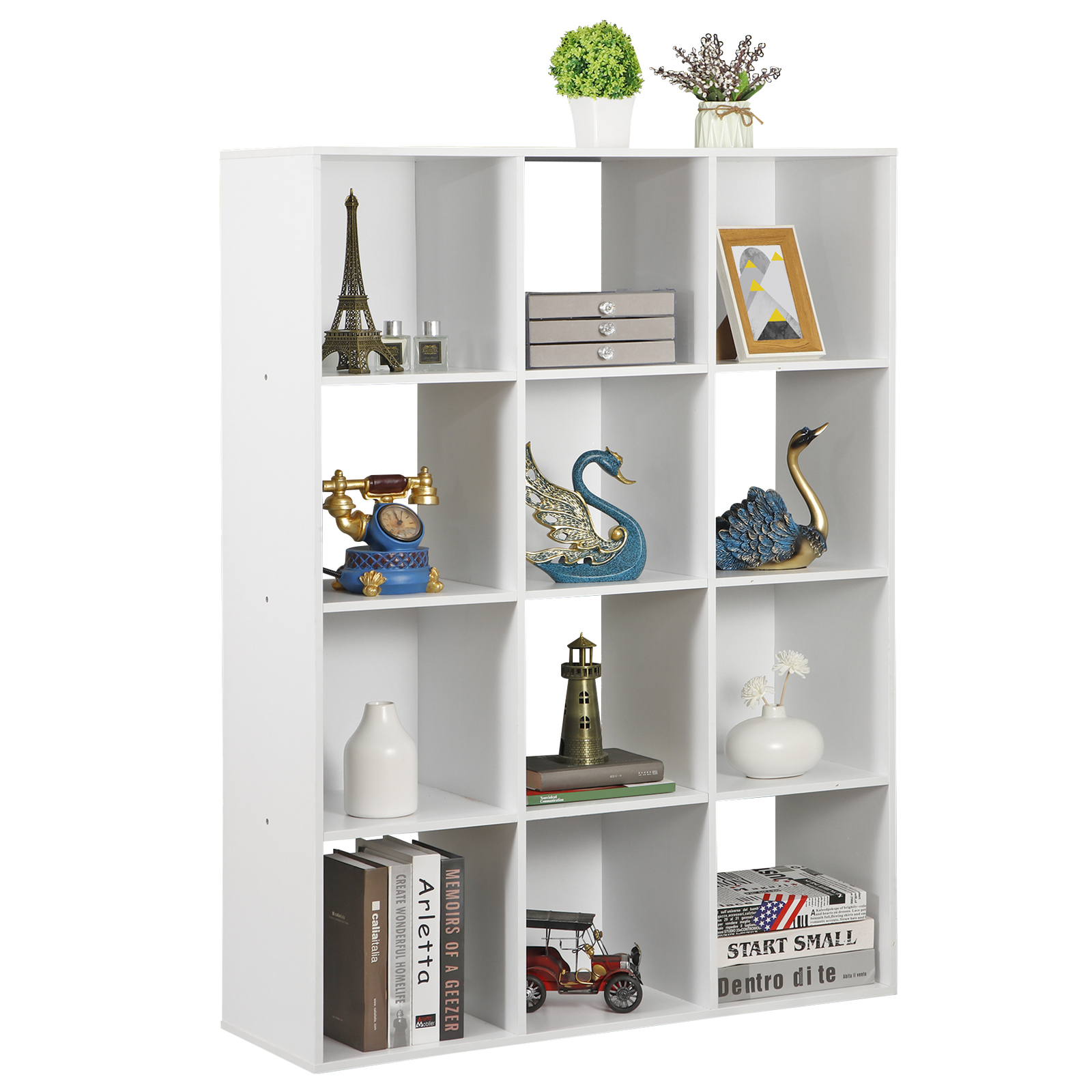 White 12 Cube Bookcase Storage Organizer Wooden Home Office Shelving Bookshelf