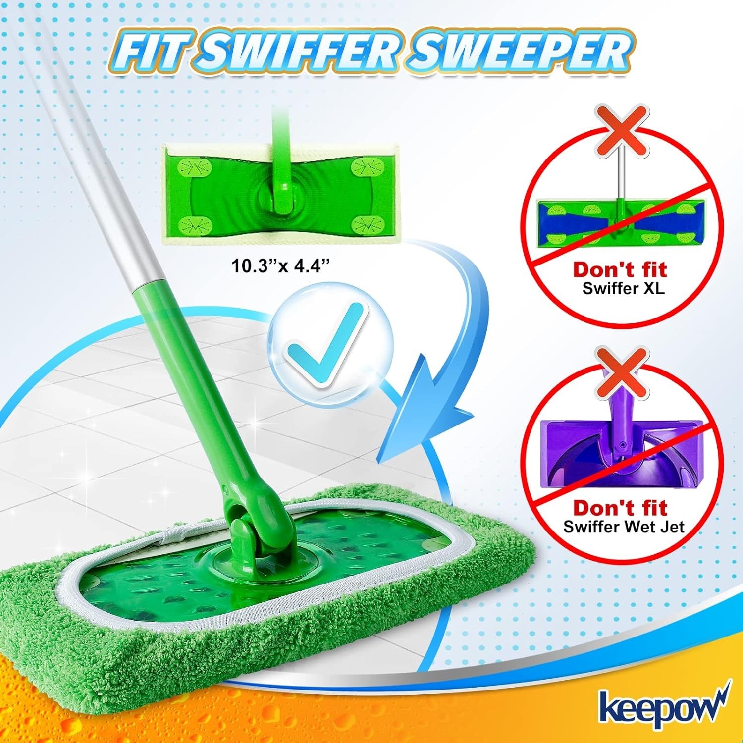 KEEPOW Reusable Microfiber Mop Pads for Swiffer Sweeper Mop, – 2 Pack